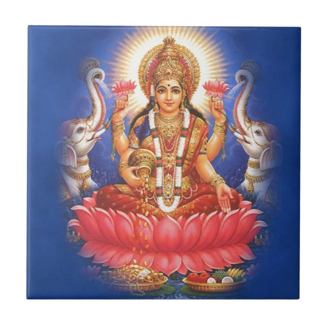 Hindu Goddess Laxmi Devi Mata Ceramic Tile (Front)