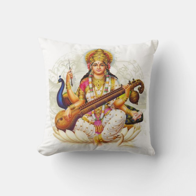 Hindu GoddessSarawati Sanskrit Prayer Cushion (Front)