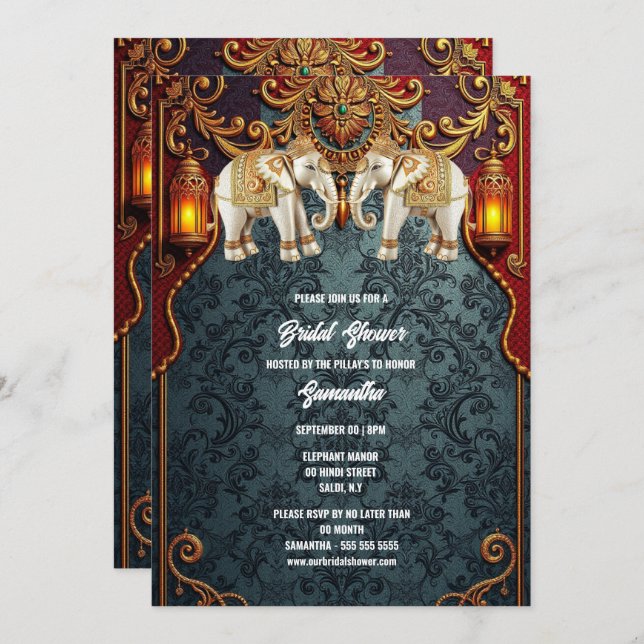Hindu Hindi traditional indian elephants floral  Invitation (Front/Back)