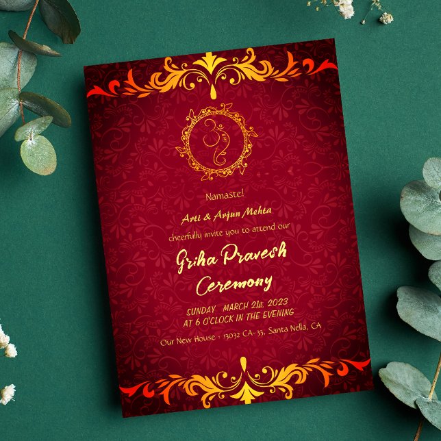 Hindu House Warming Griha Pravesh Golden Ganesha Invitation (Creator Uploaded)