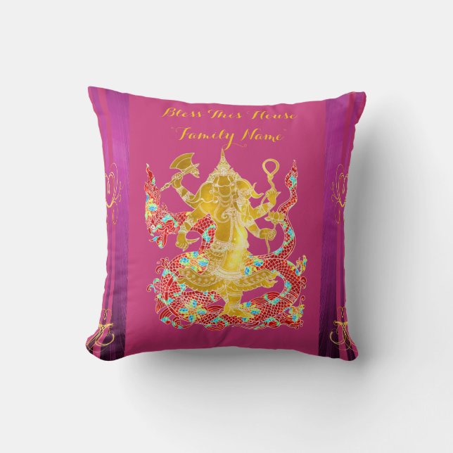 Hindu Housewarming Personalised GANESHA Pillow (Front)
