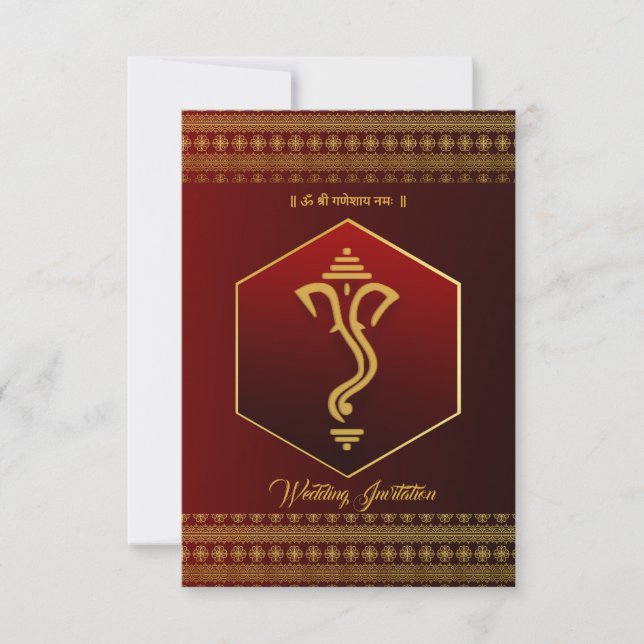 Hindu indian ganesha wedding invitation (Front)