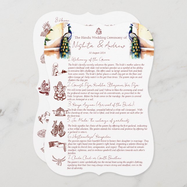 Hindu marriage rituals peacock Jaipur palace  Invitation (Front/Back)