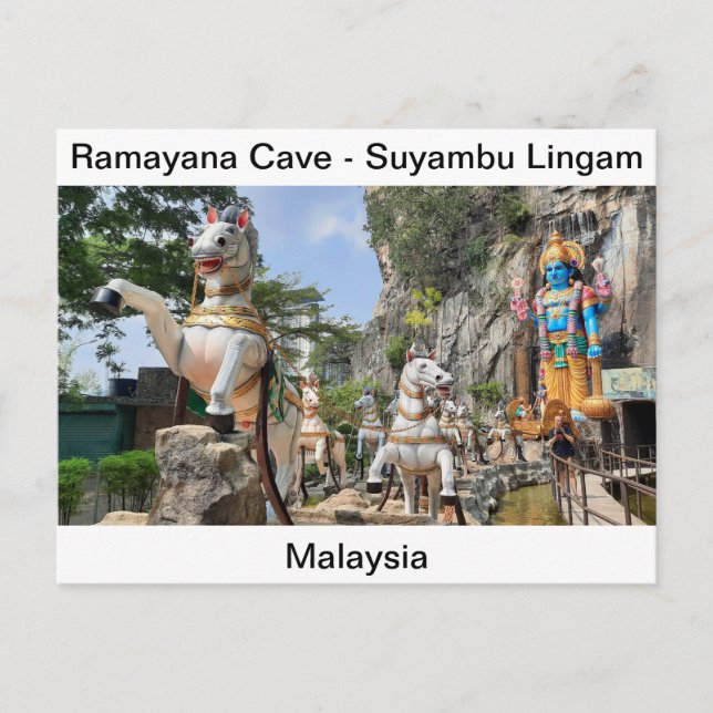 Hindu statue on horse carriage at Ramayana Cave Postcard (Front)