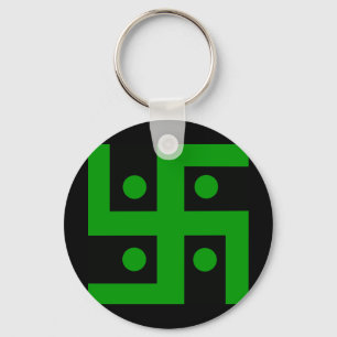 Hindu swastika (green on black background) key ring