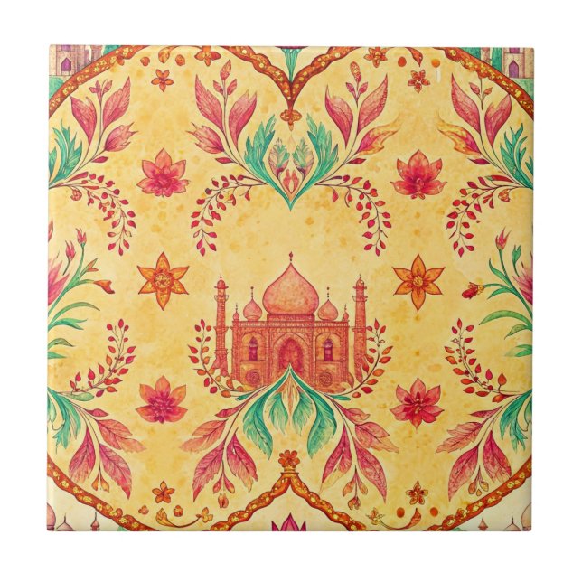 Hindu temple indian seamless pattern ceramic tile (Front)