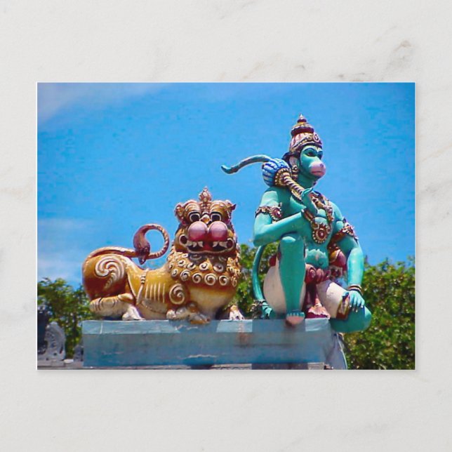 Hindu temple, monkey and the lion postcard (Front)