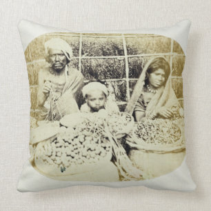 Hindu Vegetable and Fruit Sellers in Madras, 19th Cushion