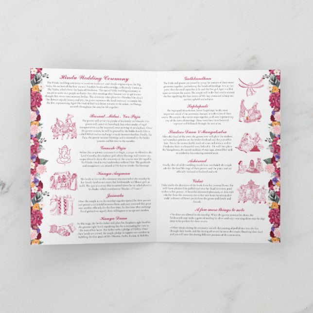 Hindu Wedding Ceremony Bright Tropical Flowers Program (Inside)