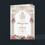 Hindu Wedding Ceremony (Gold Red Pink) Folded Program<br><div class="desc">This wedding ceremony program details the important steps of a hindu wedding to explain this to guests who may be unfamiliar or to help them follow along with the sacred rituals of this wonderful day. All of the colours can be edited in the design tool, and the text can be...</div>