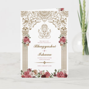 Hindu Wedding Ceremony (Gold Red Pink) Folded Program