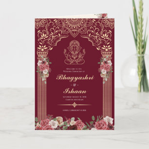 Hindu Wedding Ceremony Guide (Red, Pink Gold) Program