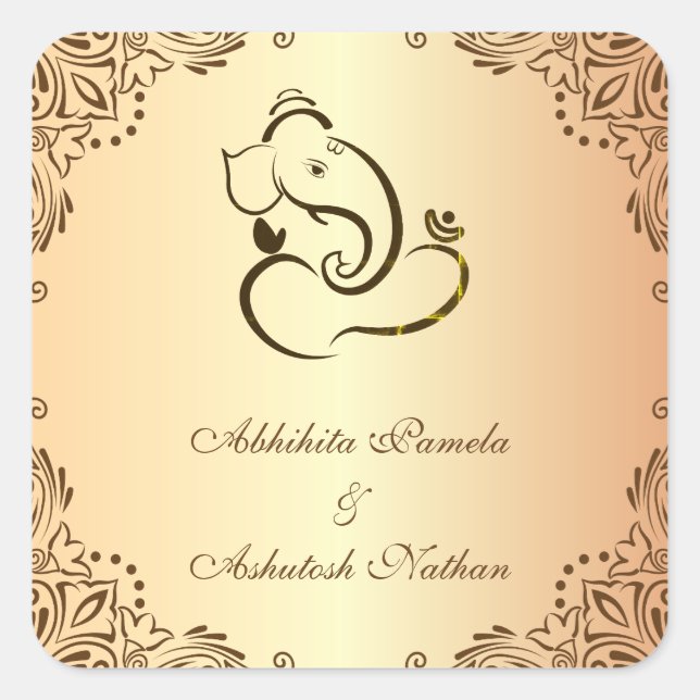 Hindu Wedding Ganapati Square Sticker (Front)