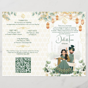 Hindu wedding rituals program green gold flyer