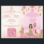Hindu wedding rituals program pink lotus flyer<br><div class="desc">Pink Lotus flowers garlands and lanterns cute bridal couple caricature Indian wedding program</div>