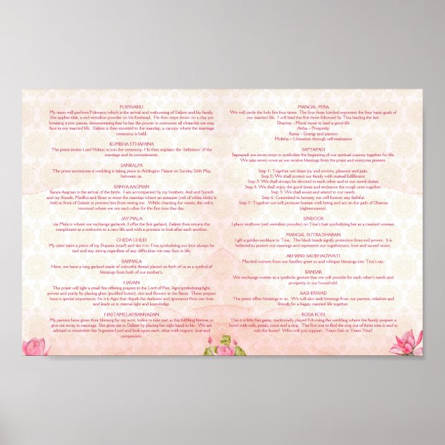 Hindu wedding rituals program pink lotus poster (Front)