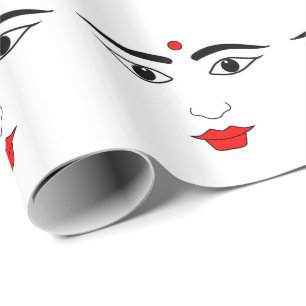 Hindu Woman Black White Red Bindi Mark Wrapping Paper