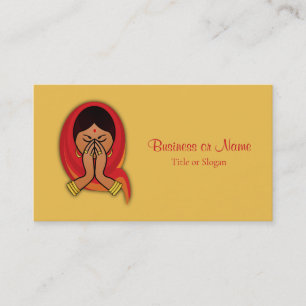 Hindu Woman with Head Scarf in Namaste Greeting Business Card