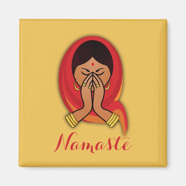 Hindu Woman with Head Scarf in Namaste Greeting Magnet (Front)