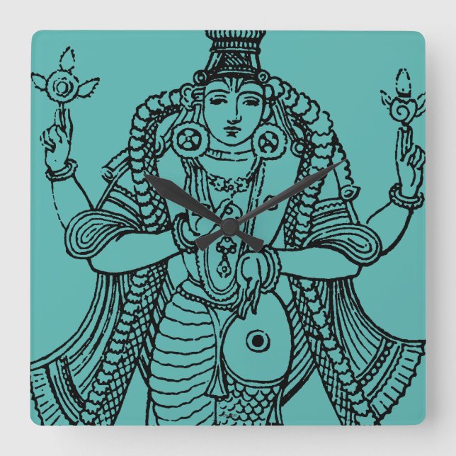Hinduism: Vishnu Square Wall Clock (Front)