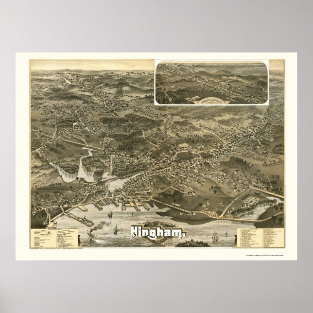 Hingham, MA Panoramic Map - 1885 Poster (Front)