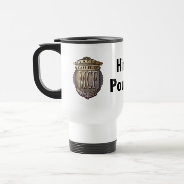 Hint Metre. Pour to Refill. 2 line Black Travel Mug (Left)