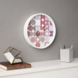 Hip Abstract Half Circles Fusion Art Pattern Clock<br><div class="desc">Beautiful contemporary mauve taupe, violet purple, coral red, blush pink and white coloured geometric circles and half circles pattern on a crisp white background. Elegant, stylish and eclectic minimalism design for the artistic interior designer, the artsy décor decorator, popular hip trendsetter, vintage retro art style or abstract digital geometric motif...</div>