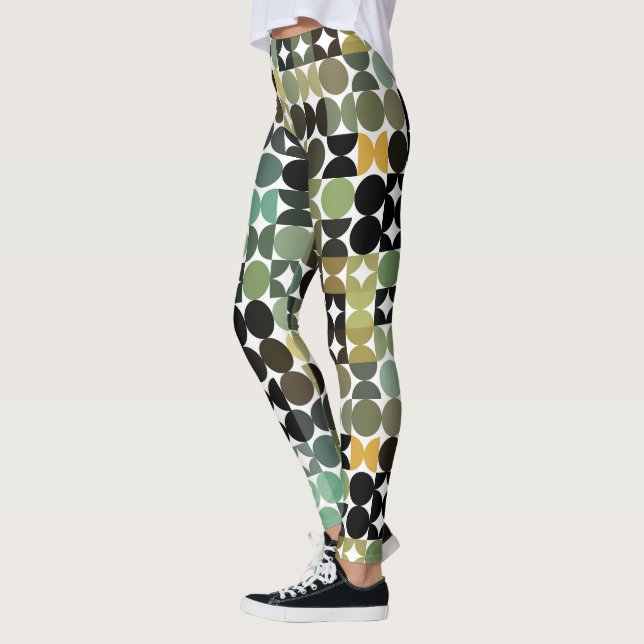 Hip Abstract Half Circles Industrial Fusion Art Leggings (Left)