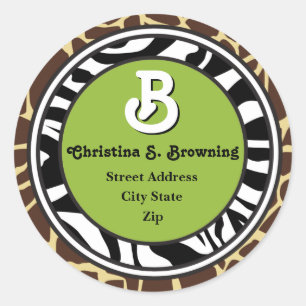 Hip and Chic Animal Print Address Label: Green Classic Round Sticker