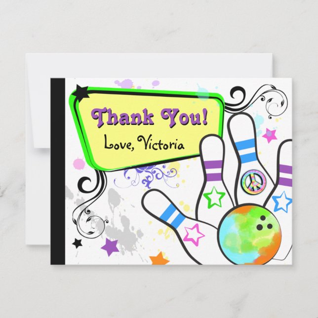 Hip and Colourful Bowling Note Card (Front)