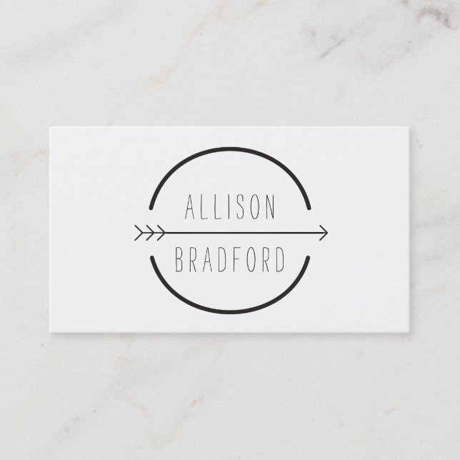 Hip and Rustic Arrow Logo with Handwritten Text Business Card (Front)
