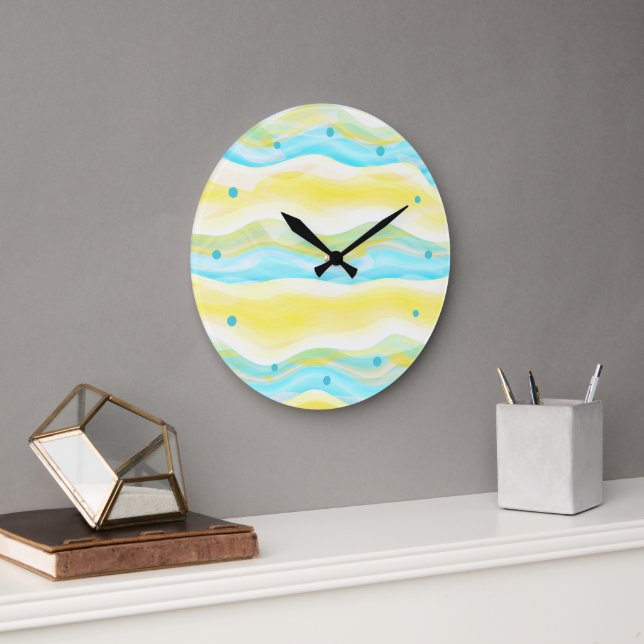 Hip Artistic Abstract Retro Cool Wave Art Pattern Large Clock (Office)