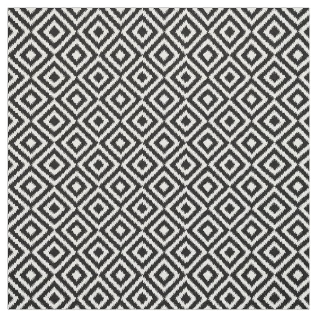 Hip Black White Ikat Diamond Square Mosaic Pattern Fabric (Swatch)