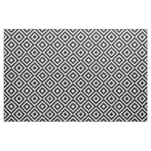 Hip Black White Ikat Diamond Square Mosaic Pattern Fabric