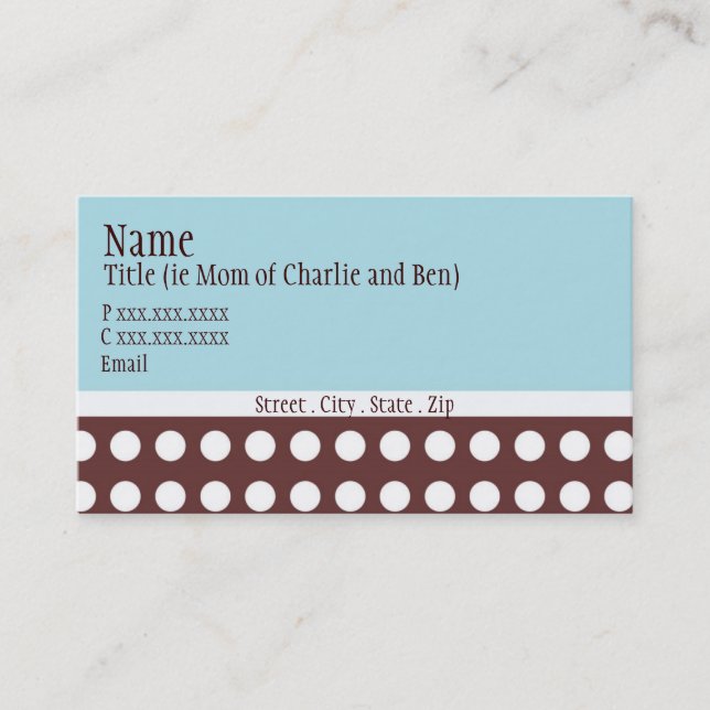 Hip Blue and Brown Dot "mummy card" Calling Card (Front)
