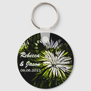 Hip bohemian green Chrysanthemum wedding Key Ring
