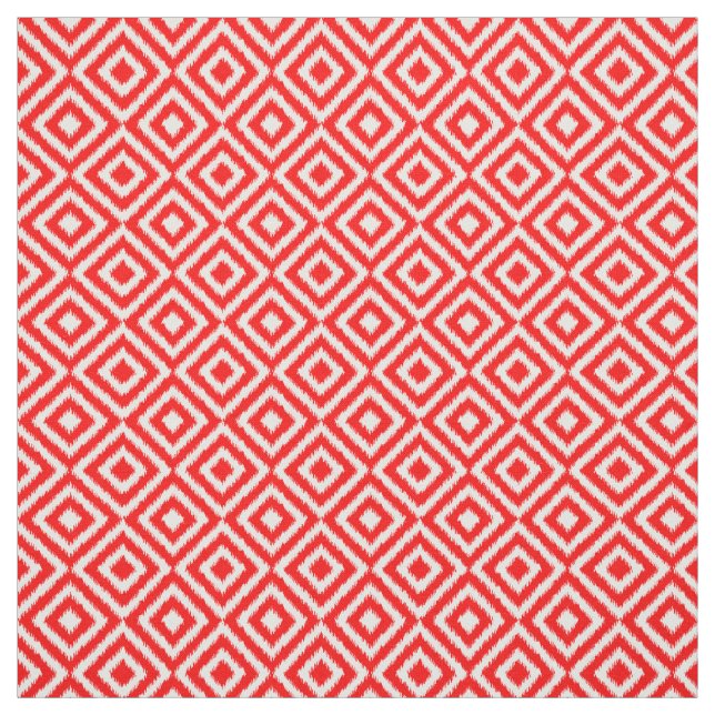 Hip Bright Red Ikat Diamond Squares Mosaic Pattern Fabric (Swatch)
