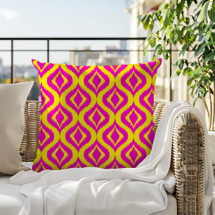 Hip Bright Yellow Hot Pink Bohemian Ikat Pattern Cushion