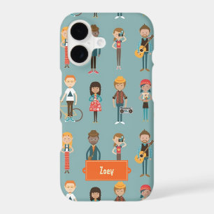 Hip Cartoon People Illustrations Pattern (Blue)