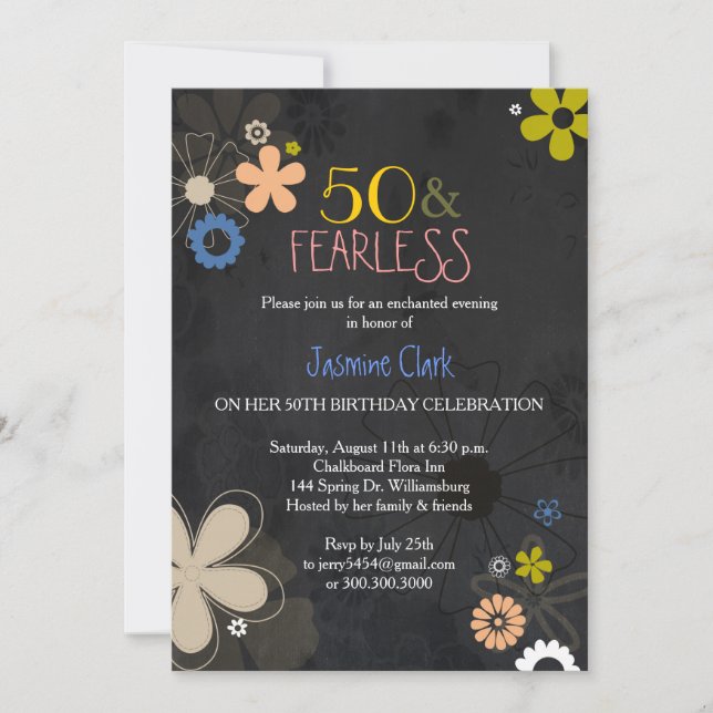 Hip Chalkboard Floral 50th Birthday Party Invitation (Front)