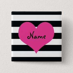 Hip Chick Srtipes and Heart Customizalbe Button