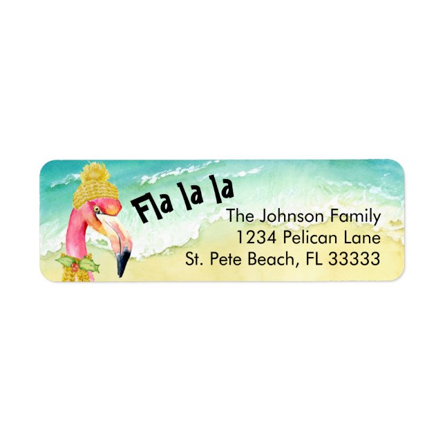 Hip Christmas Flamingo Beach Scene Return Address Label (Front)