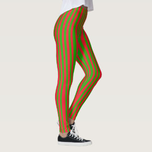 Hip Christmas Green Red Stripes Pattern womens Leggings