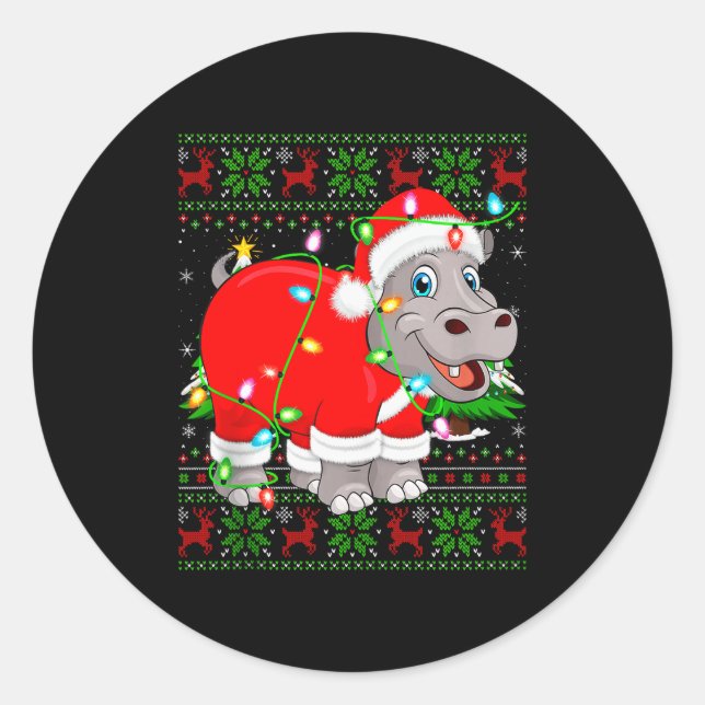 Hip Christmas Lights Santa Hiptamus Ugly Xmas Swea Classic Round Sticker (Front)