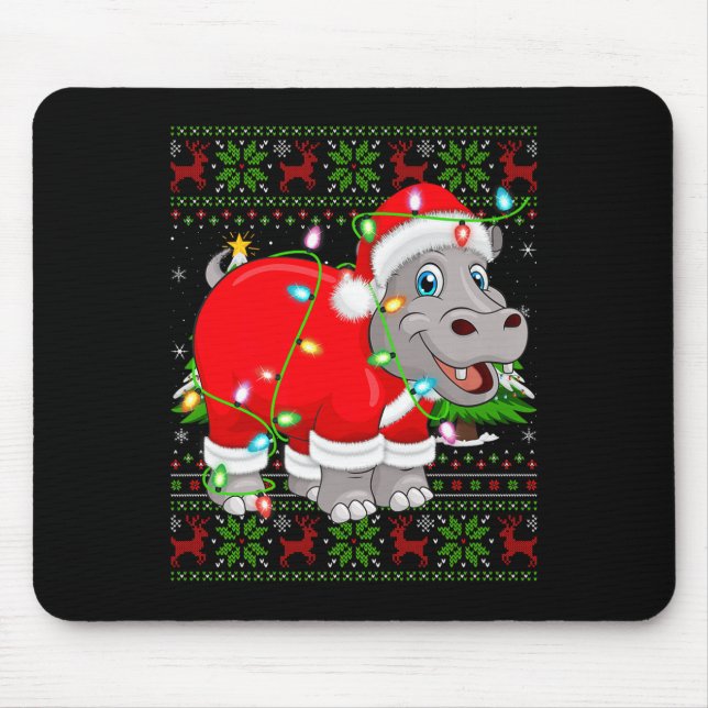Hip Christmas Lights Santa Hiptamus Ugly Xmas Swea Mouse Pad (Front)
