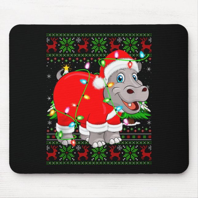 Hip Christmas Lights Santa Hiptamus Ugly Xmas Swea Mouse Pad (Front)