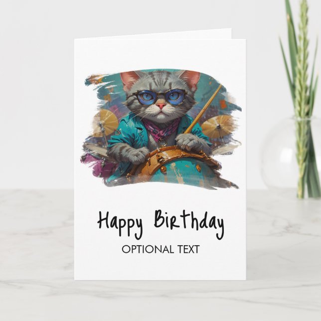 *~* Hip Cool Cat DRUMMER AP91  Birthday Card (Front)