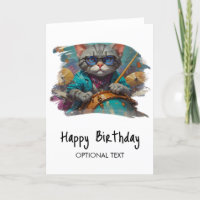 *~* Hip Cool Cat DRUMMER AP91 Birthday Card