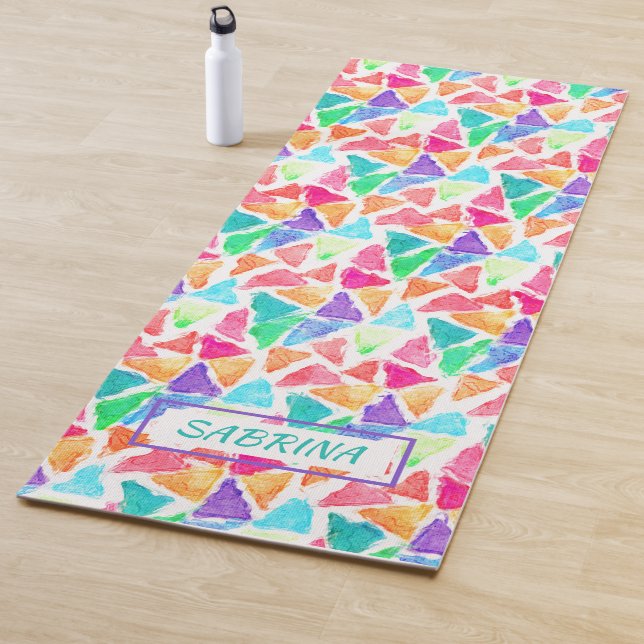 Hip Custom Triangles Polygon Mosaic Watercolor Art Yoga Mat (In Situ)