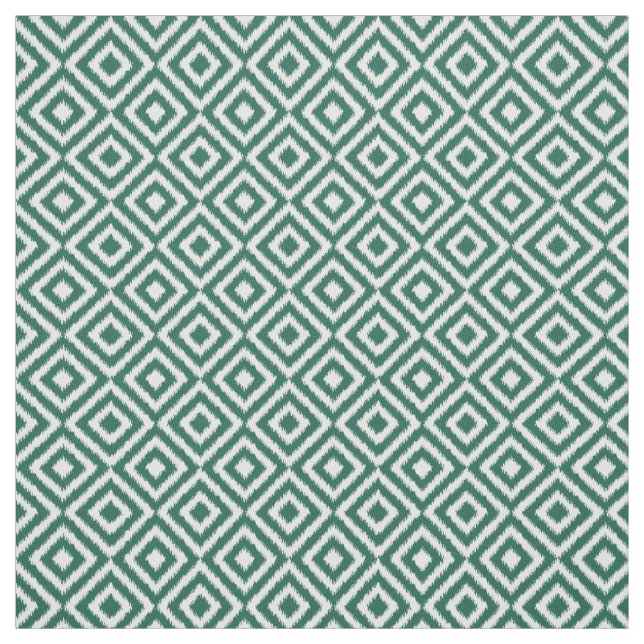 Hip Dark Green Ikat Diamond Squares Mosaic Pattern Fabric (Swatch)